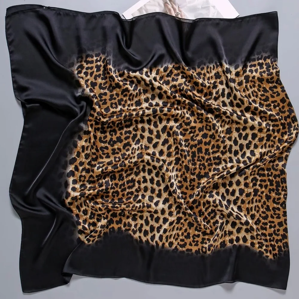 100% SILK SATIN Large Shawl Leopard Print Scarf Animal Print Wrap Coverup Gift